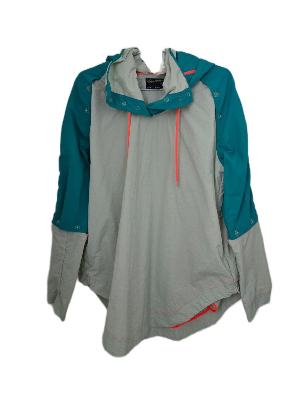 Urban Outfitters Light Gray and Teal Pullover Hoodie with Coral Drawcords